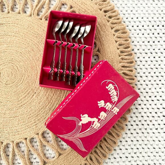 Moccaskedar 6 Spoon Demitasse Coffee Tea SV.Roster.Stal 18/8 Silver Set Box - Picture 7 of 7